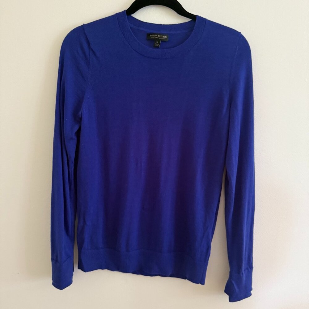 Banana Republic Blue Double Cuff Merino Wool Sweater Size Small